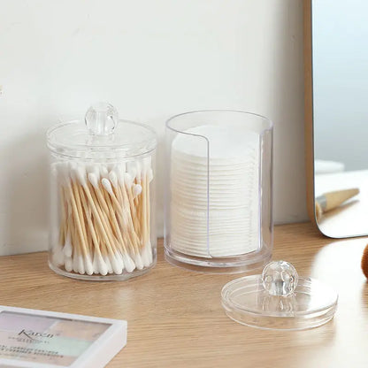 Organisateur de maquillage, boîte de rangement de cosmétiques, porte-coton-tige, boîte en plastique transparent avec couvercle anti-poussière