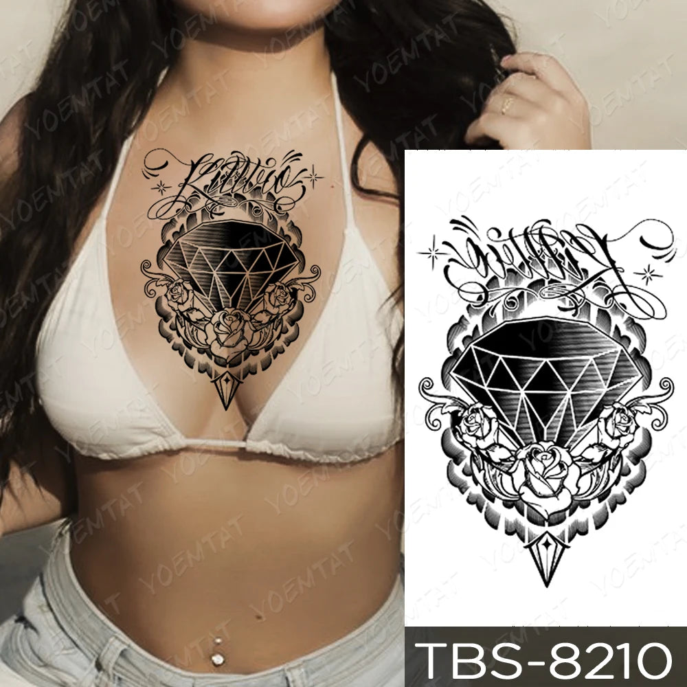 Tatuaje temporal a prueba de agua pegatina pecho encaje Henna Mandala Flash tatuajes Lobo diamante flor arte corporal brazo Tatuaje falso mujeres hombres