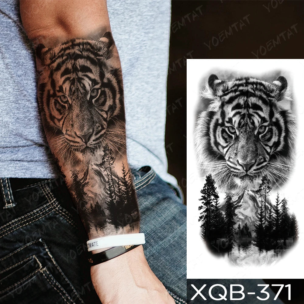 Autocollant de tatouage temporaire imperméable forêt Lion tigre ours tatouages ​​Flash femmes léopard loup couronne corps Art bras faux Tatoo hommes