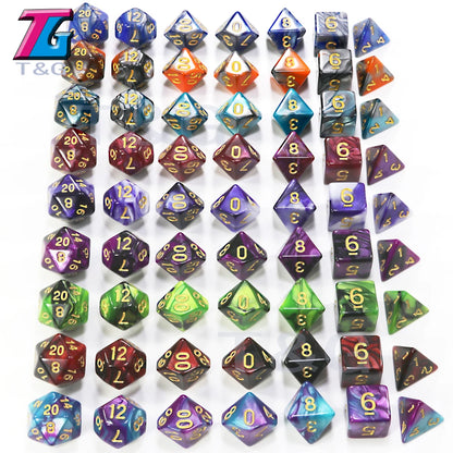 Juego de dados mixtos con bolsa, 9 colores, DND, RPG, juguetes portátiles para adultos y niños, cubos de plástico, TRPG D4, D6, D8, D10, D12, D20