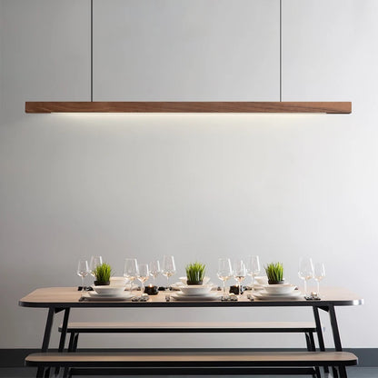 Luces colgantes de madera, lámpara colgante de mesa moderna, luz LED lineal larga, iluminación de Isla de cocina para comedor, sala de estar y oficina