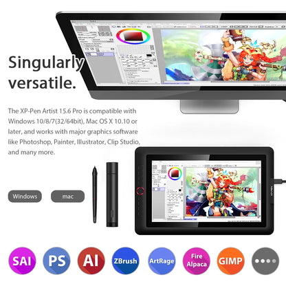 XPPen Artist 15.6 Pro Tableta de dibujo Monitor gráfico Tablero de dibujo de animación digital con 60 grados de función de inclinación Diseño artístico