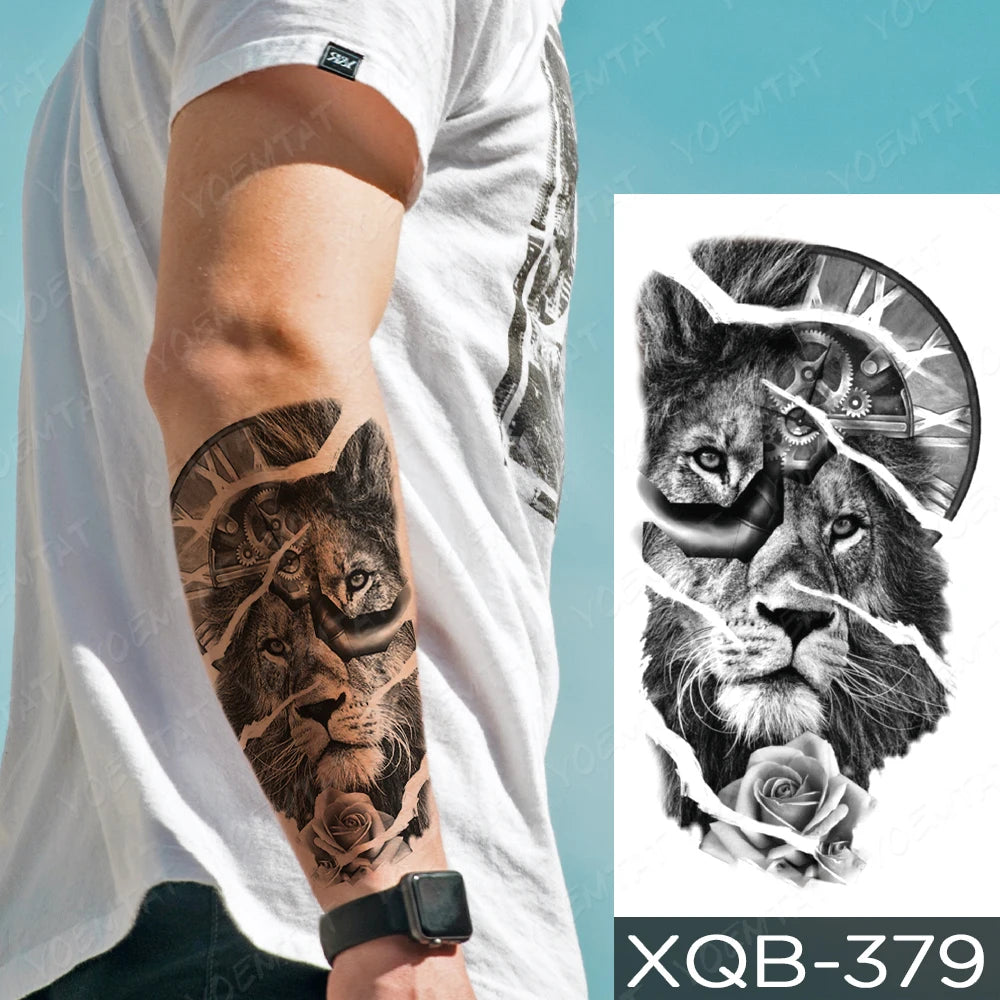 Waterproof Temporary Tattoo Sticker Forest Lion Tiger Bear Flash Tattoos Women Leopard Wolf Crown Body Art Arm Fake Tatoo Men