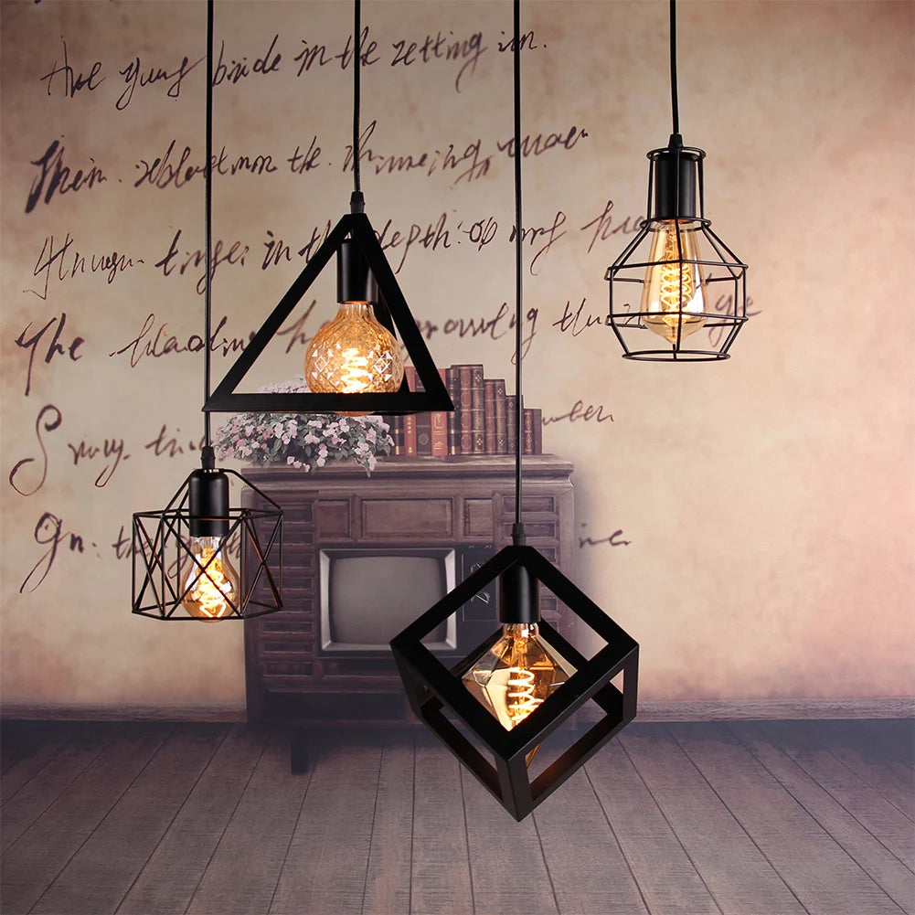 Retro Industrial Pendant Light Nordic Black Metal Cage Lighting Fixtures Iron Loft Cage Kitchen Vintage Adjustable Hanging Lamps