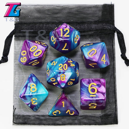 Juego de dados mixtos con bolsa, 9 colores, DND, RPG, juguetes portátiles para adultos y niños, cubos de plástico, TRPG D4, D6, D8, D10, D12, D20