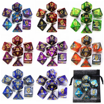 Juego de dados mixtos con bolsa, 9 colores, DND, RPG, juguetes portátiles para adultos y niños, cubos de plástico, TRPG D4, D6, D8, D10, D12, D20