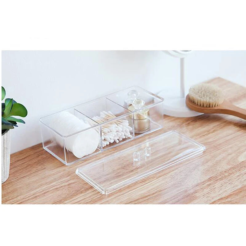 Transparent Cosmetic Storage Box Makeup Organizer Three-color Cotton Swab Cotton Pad Storage Box Desktop Acrylic Material