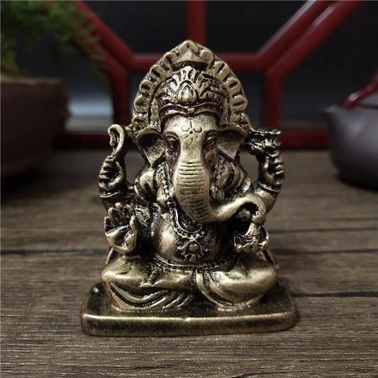 Lord Ganesha Buddha Statue Ornaments Elephant Hindu God Sculpture Figurines Bronze Color Lucky Home Decoration Buddha Statues