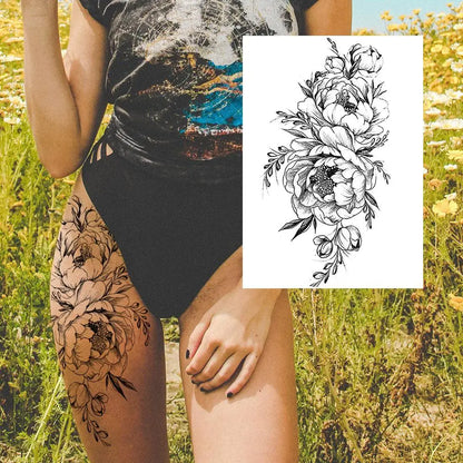 Tatouages ​​temporaires de fleurs Sexy pour femmes, peinture d'art corporel, bras et jambes, autocollant réaliste, faux tatouages ​​imperméables de Rose noire