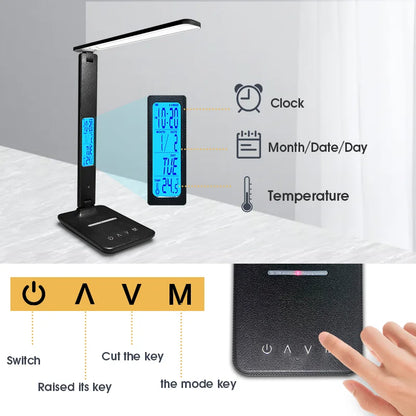 LAOPAO-Lámpara LED de escritorio de carga inalámbrica QI, 10W, con calendario, alarma de temperatura, protección ocular, estudio, negocios, lámpara de mesa