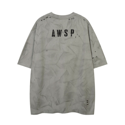 Letter Printed Ripped Short Sleeve T-shirt