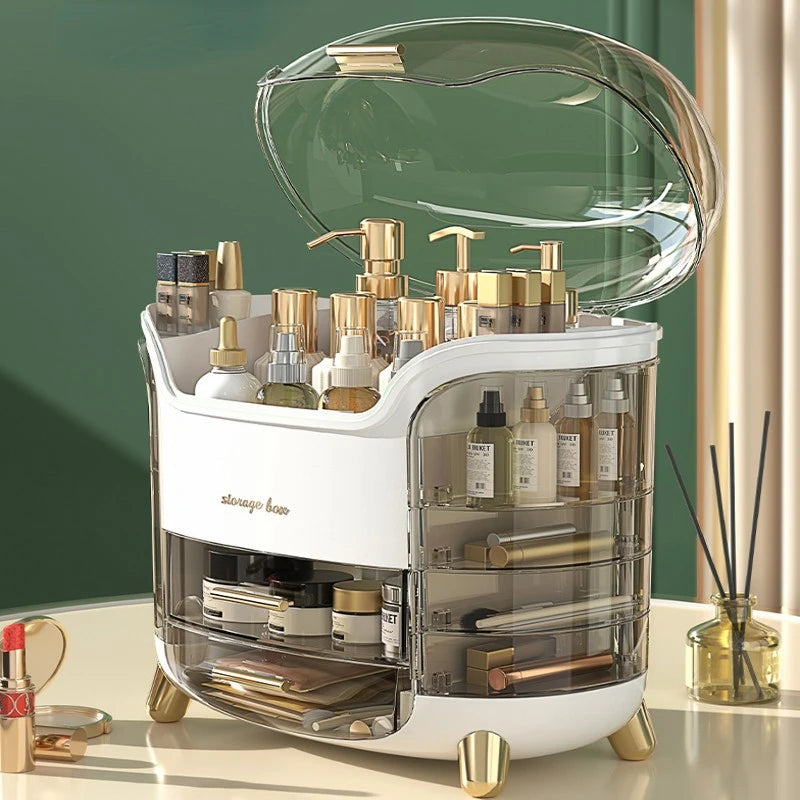 Caja organizadora de maquillaje de escritorio transparente, cajón de almacenamiento de joyas y cosméticos de gran capacidad, tocador de baño, contenedor de artículos diversos