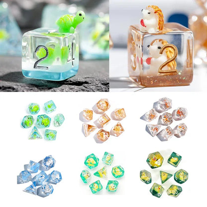 New DND Upscale 7Pcs Resin Dice Set Polyhedral Inline Animal D4 D6 D8 D10 D12 D20 Dices for RPG Board Game and Tabletop Games