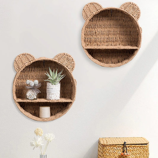 Cesta de mimbre hecha a mano para frutas, organizador de cosméticos y artículos diversos, caja de almacenamiento para Picnic, aperitivos y pan, decoración colgante de pared, suministros de cocina