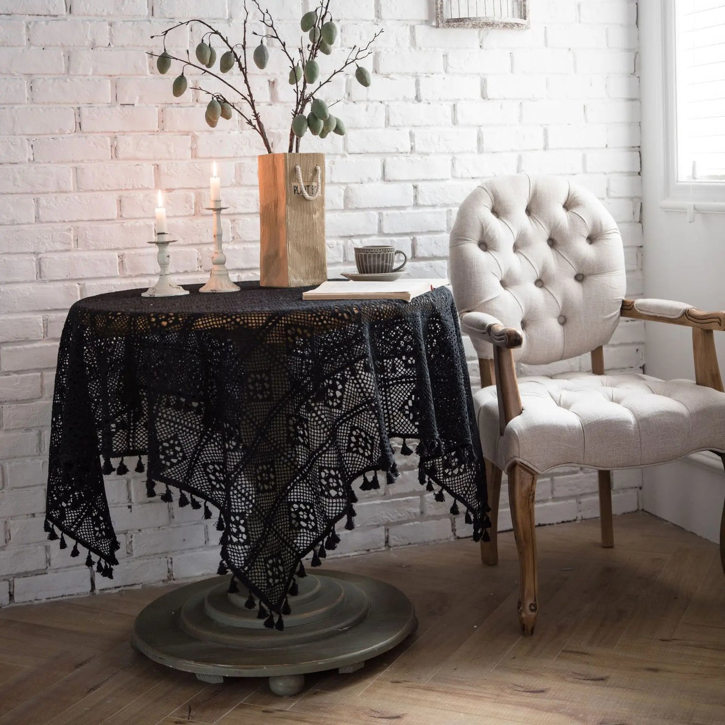 Tablecloth for The Table Gothic Black Lace Tablecloth Rectangle Crochet Knitting Piano Towel Cover Round Tablecloth Table Decor