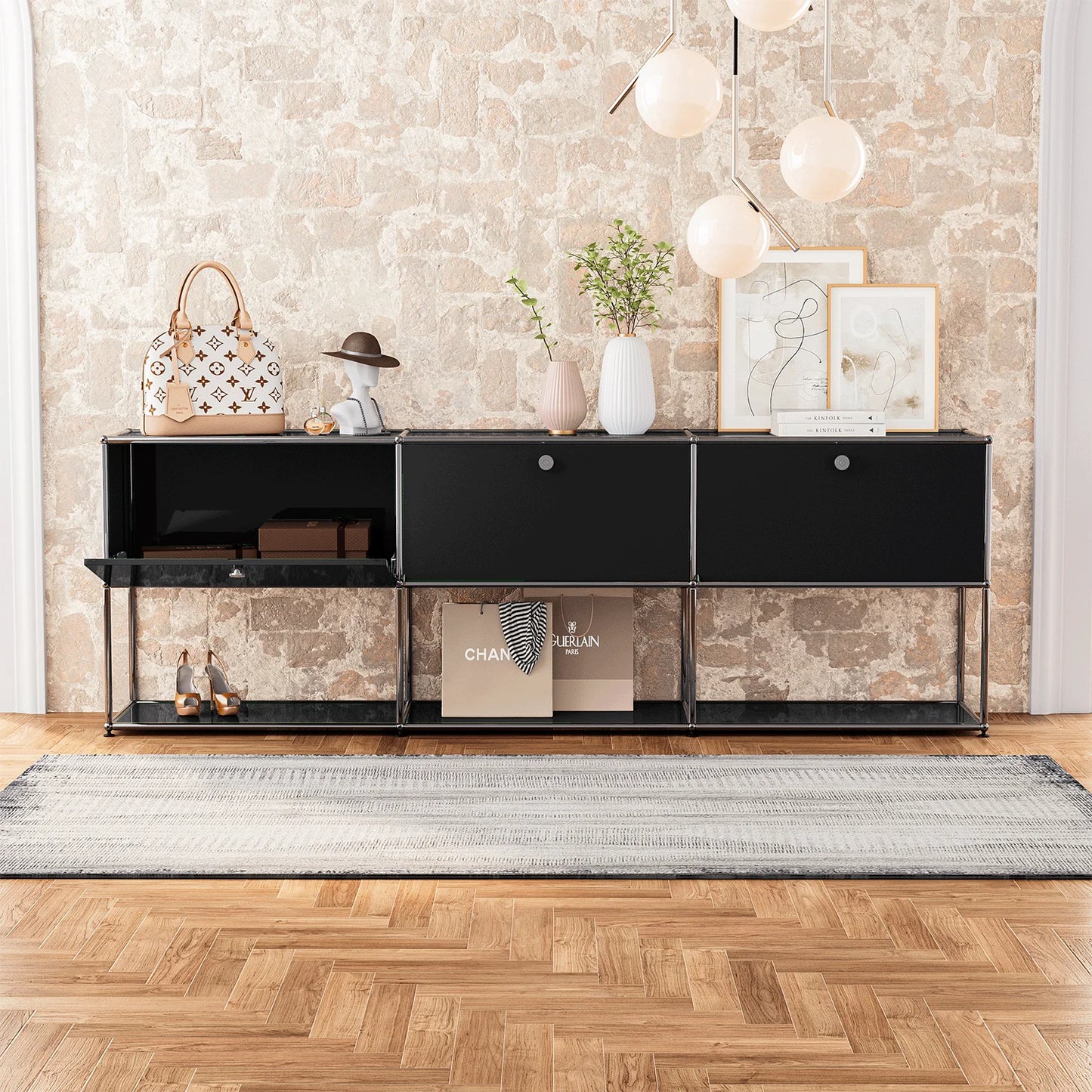 Storage Cabinet Sideboard Haller Cabinet Storage Shelf Modular Furniture Stainless Steel Metal Board for Living Room Cabinet