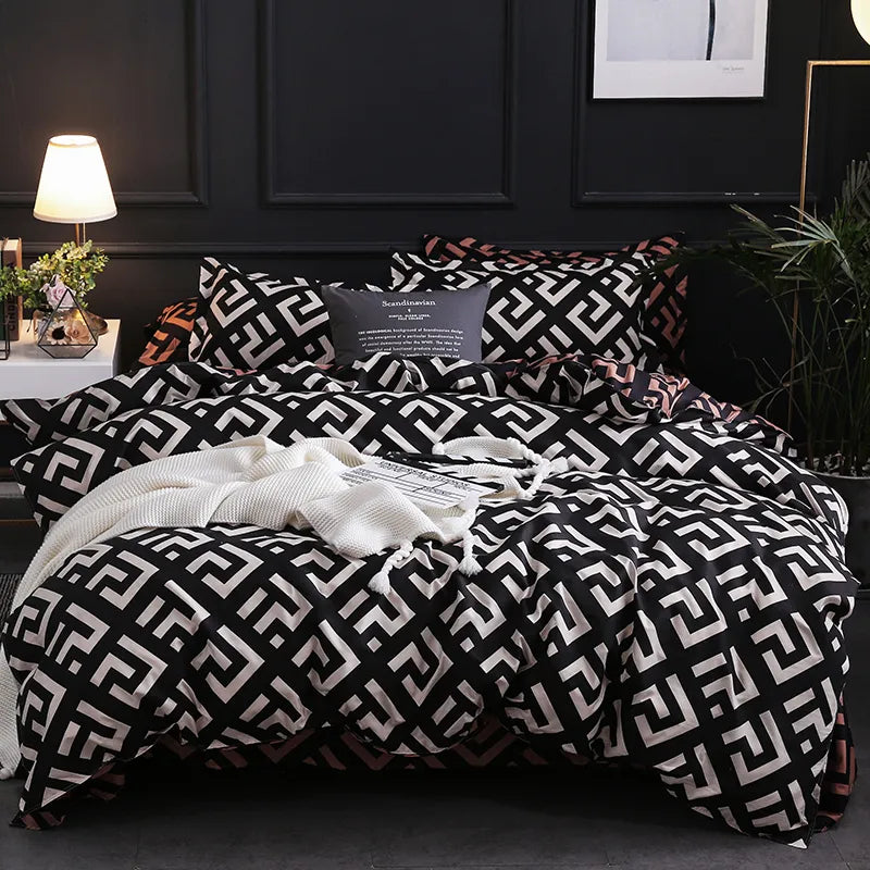 Ensemble de literie de luxe noir, ensemble de couette avec taie d'oreiller, linge de lit simple, pleine taille, housse de couette, Queen/King, lit simple