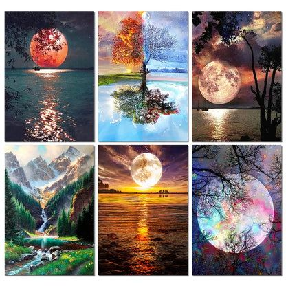 New DIY 5D Diamond Painting Moon Tree Full Round Mosaic Landscape Flower Diamond Embroidery Art Rhinestone for Home Decor