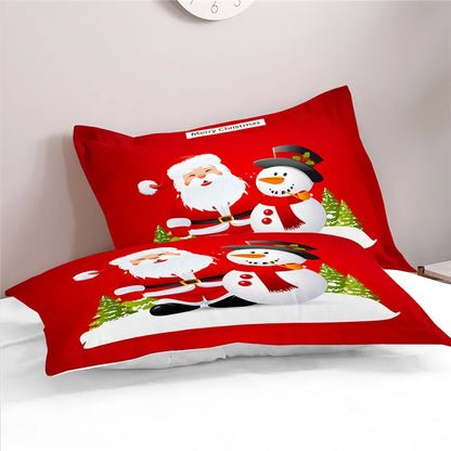 Red Christmas 0.9/1.2/1.5/1.8/2.0m Digital Printing Polyester Bed Flat Sheet With Pillowcase Print Bedding Set