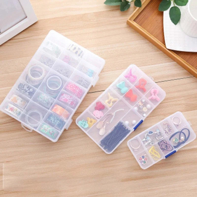 Portable Transparent Storage Box 10/15/24 Grids Plastic Clear Organizer with Cover Box for Jewelry Earrings Screw Nails Parts