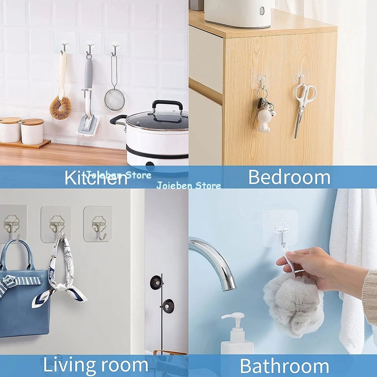 Ganchos de pared transparentes, gancho de pared multiusos resistente, ganchos adhesivos, colgadores de puerta, ganchos de estante de carga, fuerte para baño y cocina