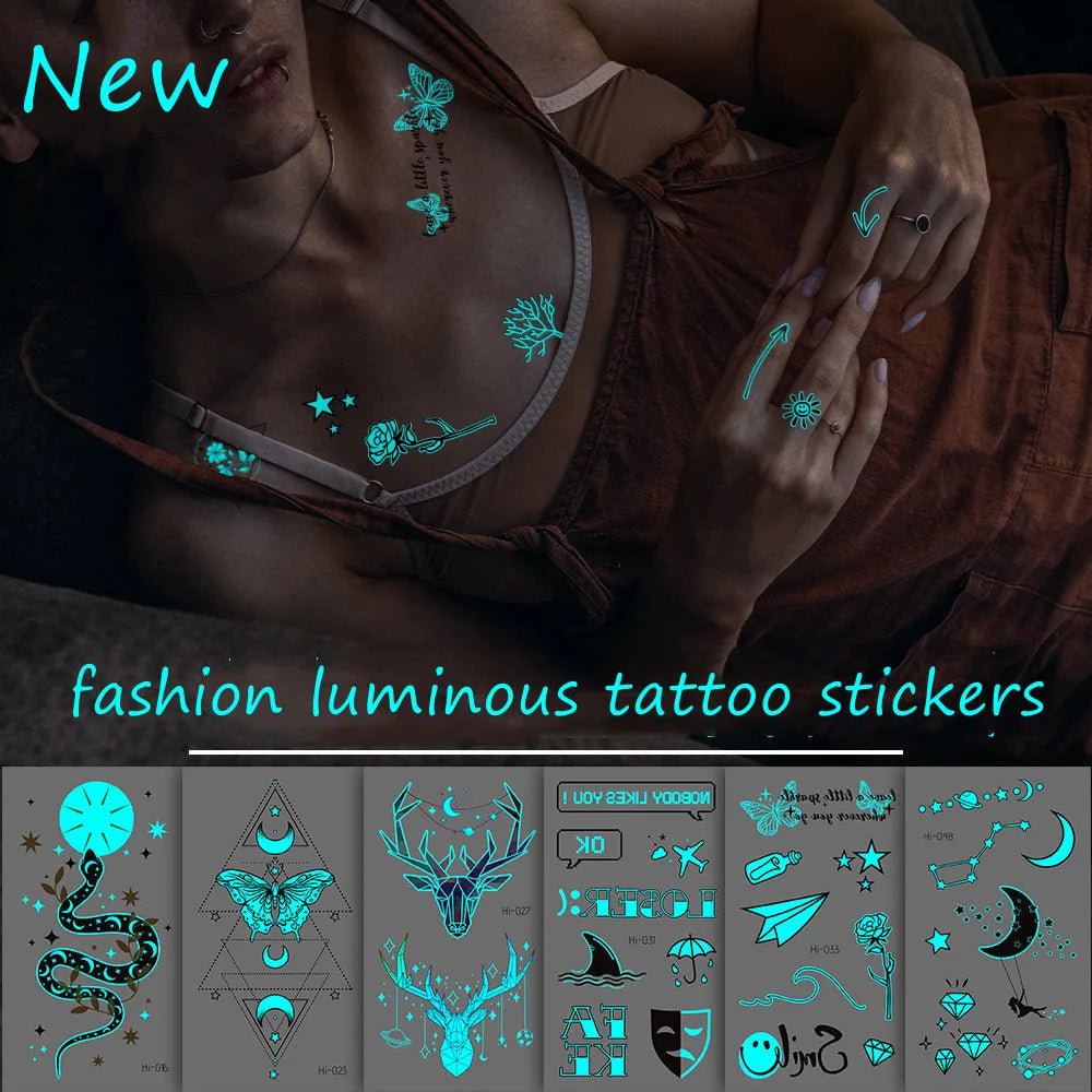 Luminous Fake Tattoo Sticker Art Temporary Tattoos on The Body Waterproof Colorful Heart Temporary Sexy Tattoos for Finger