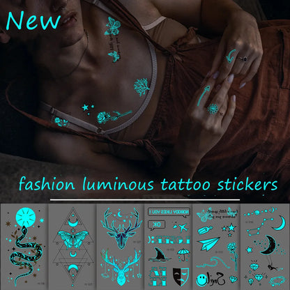 Luminous Fake Tattoo Sticker Art Temporary Tattoos on The Body Waterproof Colorful Heart Temporary Sexy Tattoos for Finger