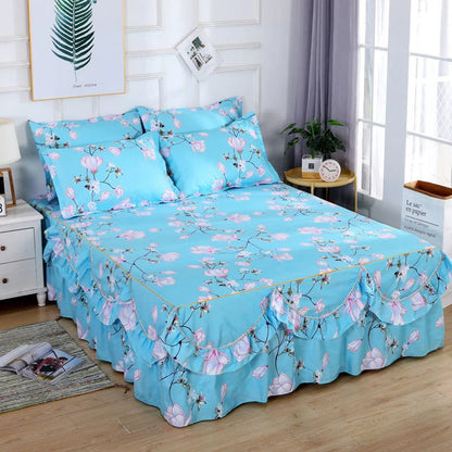 Princess 1-Piece RUFFLES Bedspread Dress Set - King/Queen Size Bed Sheets with Non-Slip Cover (1.5M/1.8M/2M) - Soft Home Bedding