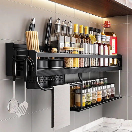 Organizador de cocina, estante de pared, estante de almacenamiento de especias montado, soporte para cuchillos de cocina, palillos para condimentos, cuchara, pala, almacenamiento