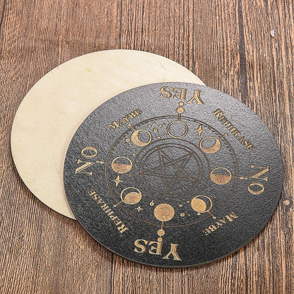 Round Wood Carving Moon Phase Pendulum Plate Energy Plate Home Decor Ornaments Divination Props Crystal Stone Base Accessories