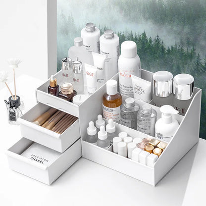 Caja de almacenamiento de cosméticos de gran capacidad, cajón organizador de maquillaje, joyería, esmalte de uñas, contenedor de maquillaje, caja de almacenamiento de artículos diversos de escritorio