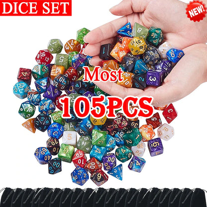 NOUVEAU 105/70/49/35/21/7Pcs Ensemble de dés nacrés Polyédriques Multicolores Brillants RPG DND Jeu de rôle Dragons Jeu de société Dés avec sacs