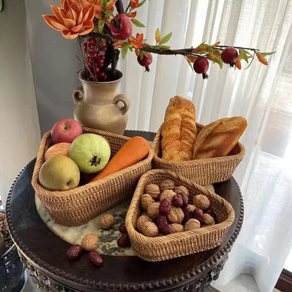 Panier rectangulaire en rotin et osier tissé à la main, boîte de rangement pour fruits, thé, collation, pain, pique-nique, cosmétiques, fournitures de cuisine, outils ménagers