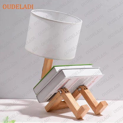 Robot Shape Wooden Table Lamp E14 Lamp Holder 110-240V Modern Cloth Art Wood Desk Table Lamp Parlor Indoor Study Night Light