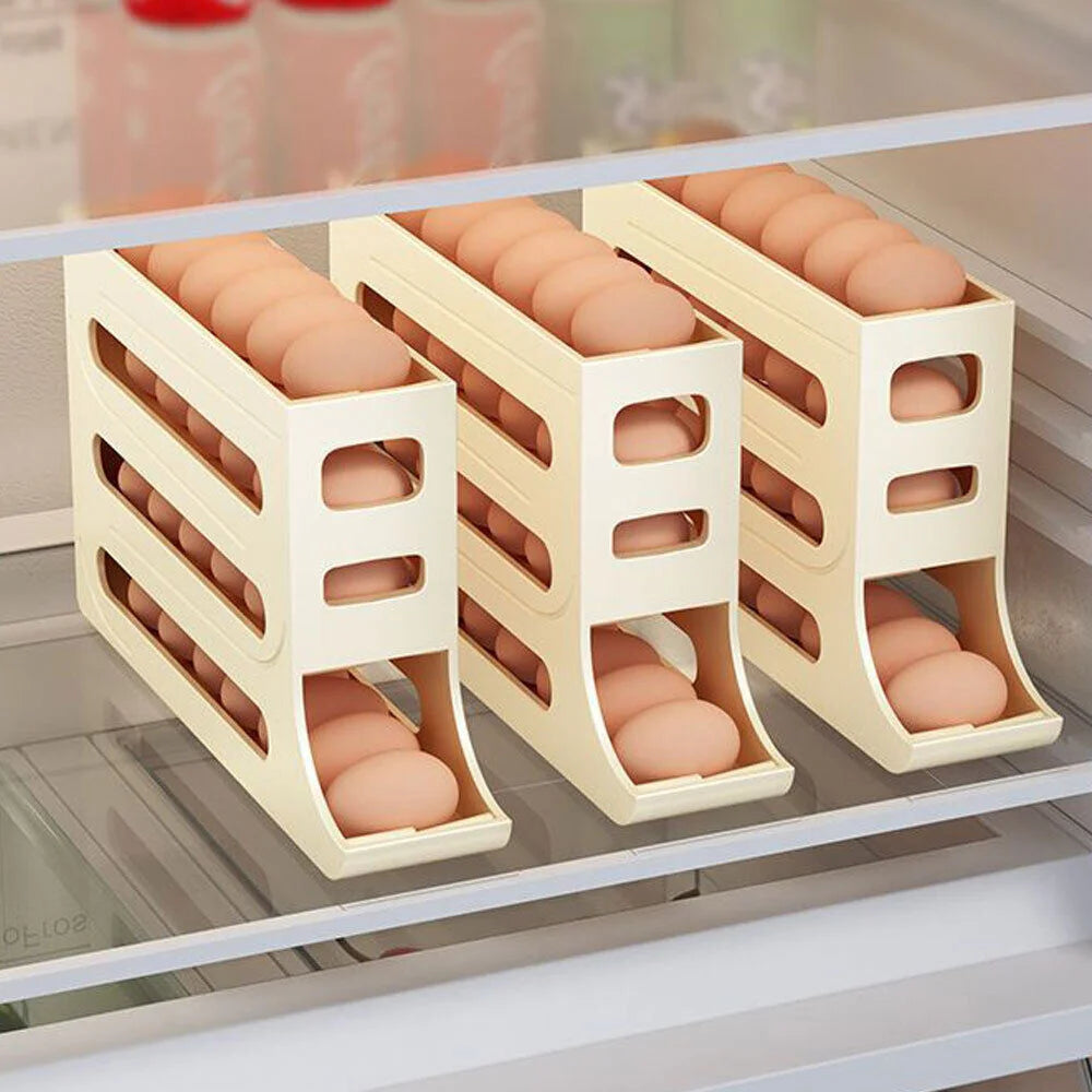 New Refrigerator Automatic Scrolling Egg Rack Holder Storage Box Egg Storage Holder Container Organizer Rolldown Egg Dispenser