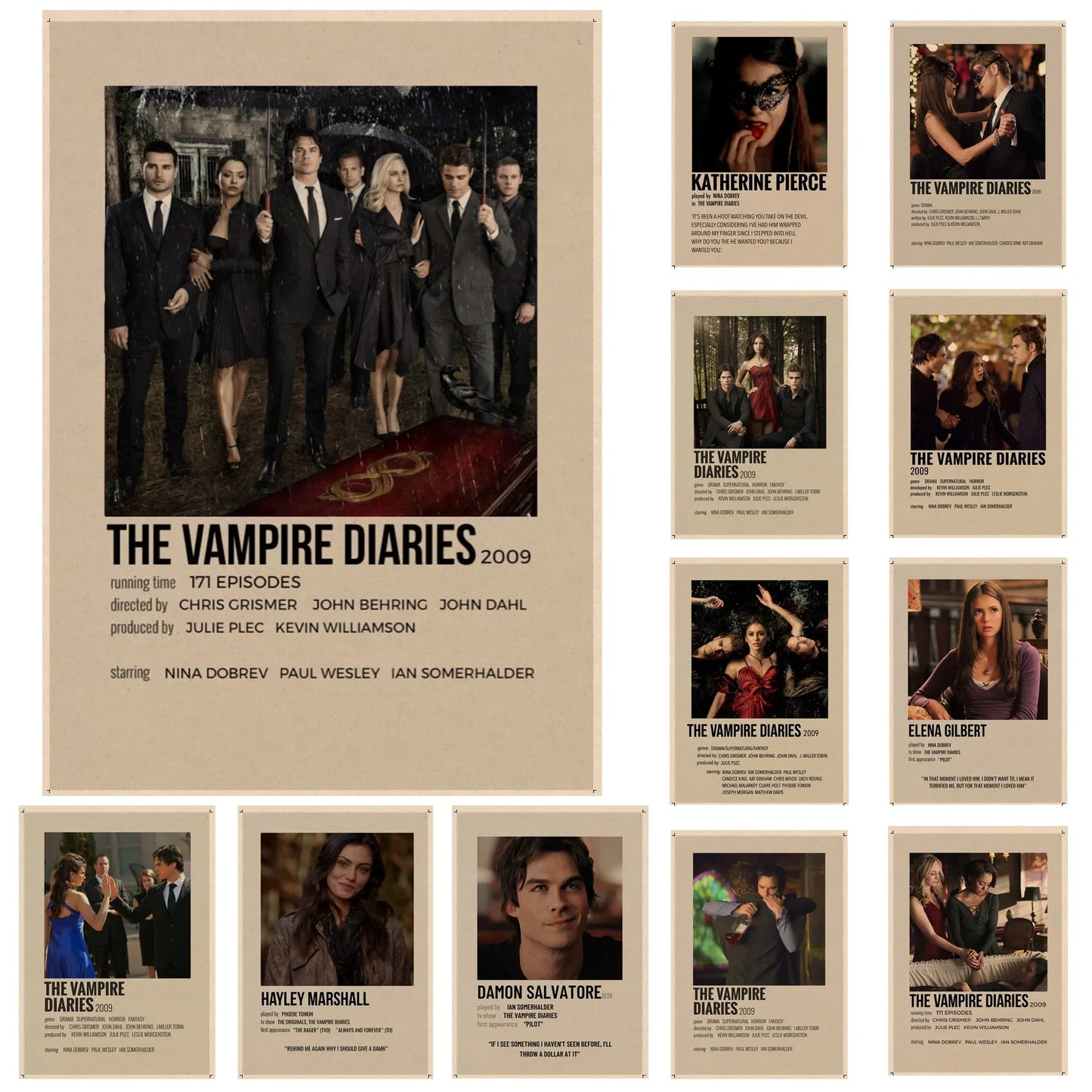 Affiches de film The Vampire Diaries Papier Kraft Affiche vintage Art mural Peinture Étude Autocollants Peinture murale