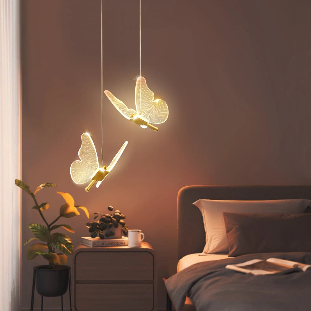 Butterfly Led Pendant Lights Nordic Golden Bedside Chandelier Lighting For Living Room Bedroom Bedside Lamps Indoor Lighting