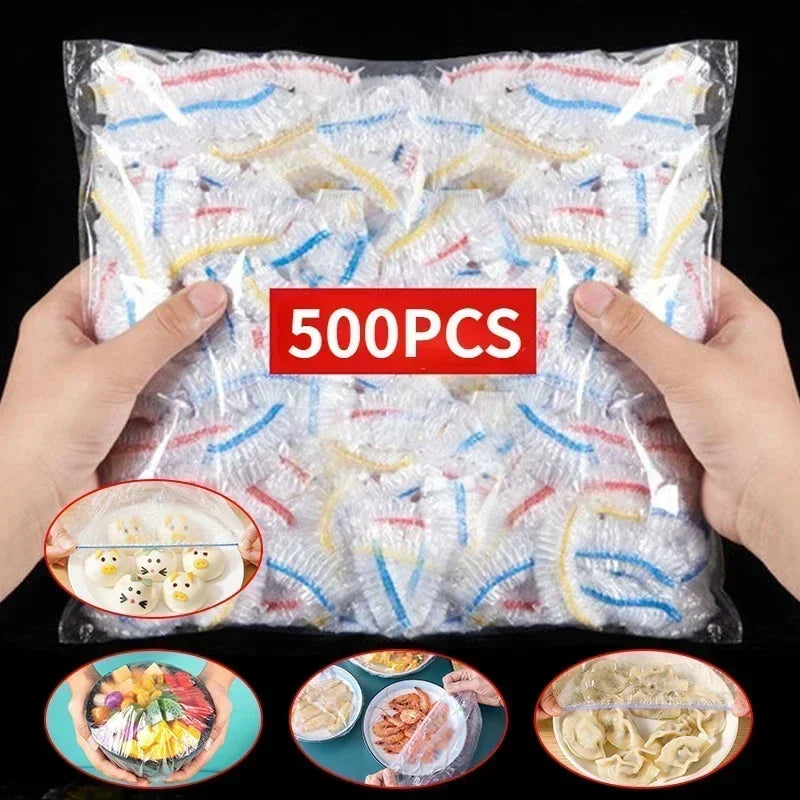 50/100/200/300/500pcs Colorful Saran Wrap Disposable Food Cover  Food Grade Fruit Fresh-keeping Plastic Bag Kitchen Accessories