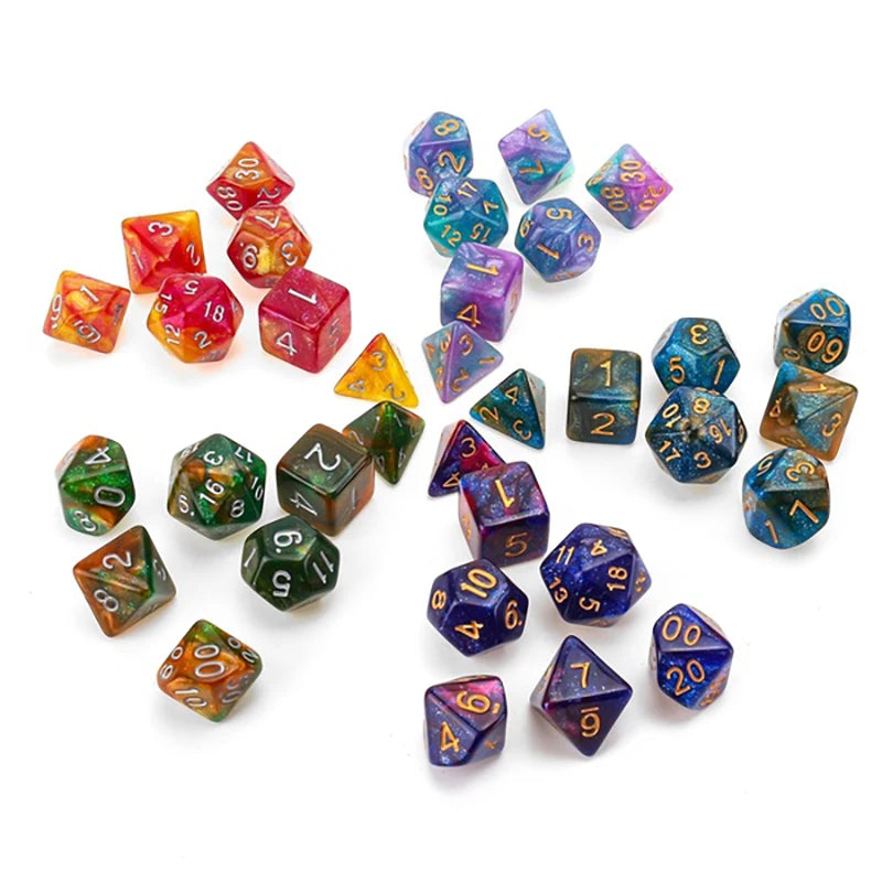 NOUVEAU 105/70/49/35/21/7Pcs Ensemble de dés nacrés Polyédriques Multicolores Brillants RPG DND Jeu de rôle Dragons Jeu de société Dés avec sacs