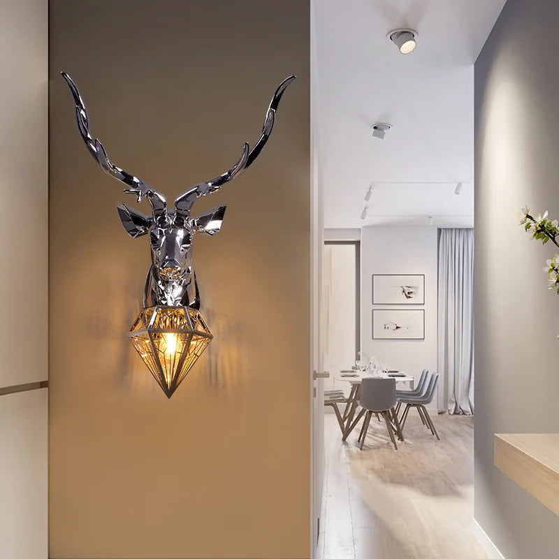 Nordic Modern Antler Wall Lamp Deer Head Resin Sconce Bedroom Lighting Kitchen Fixture Light Home Decor Lighting Living Room Led