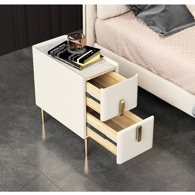 Table de chevet de chambre à coucher de Style nordique, Mini Table de chevet moderne à Surface étroite en roche, autonome, 2 tiroirs, Tables de chambre à coucher en bois