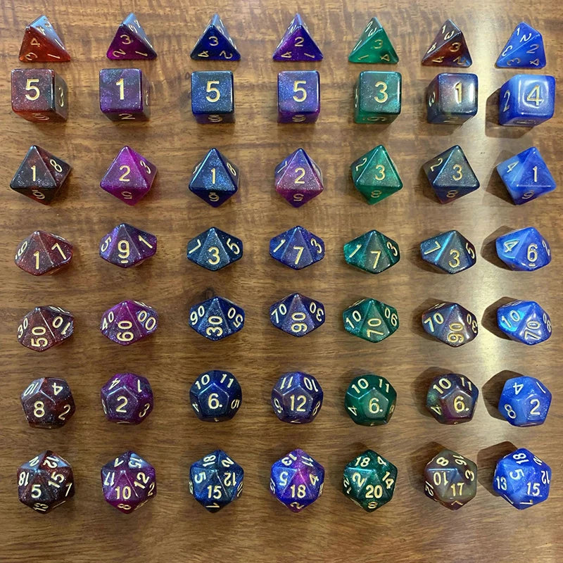 NOUVEAU 105/70/49/35/21/7Pcs Ensemble de dés nacrés Polyédriques Multicolores Brillants RPG DND Jeu de rôle Dragons Jeu de société Dés avec sacs