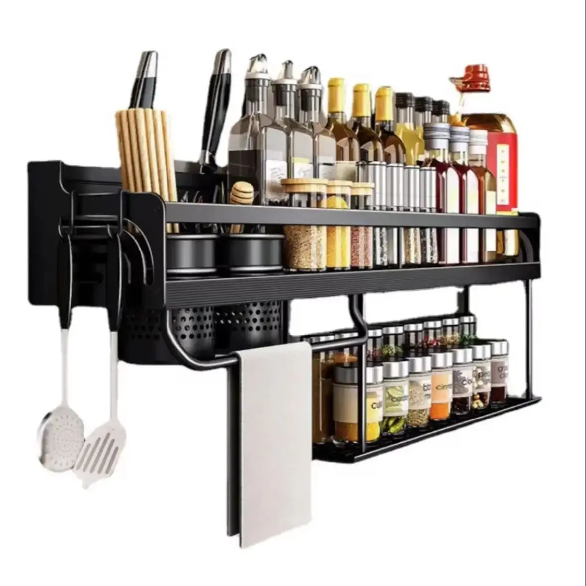 Kitchen Organizer Shelf Wall-mounted Spice Storage Rack Kitchen Knife Holder Wall Seasoning Chopstick Spoon Shovel Storage