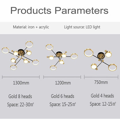 Lámpara colgante moderna LED nórdica, candelabro colgante dorado y negro, luces de techo con atenuación, accesorio de iluminación con Control remoto