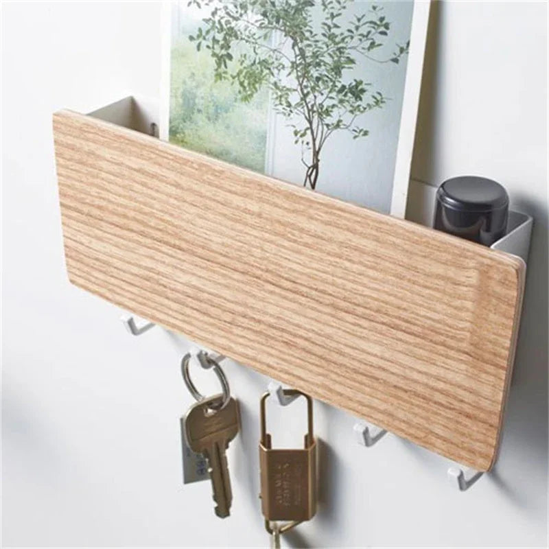 Colgador de llaves de bambú para colgar en la pared, organizador de pared, estante rectangular para llaves, ganchos para abrigos, decoración del hogar