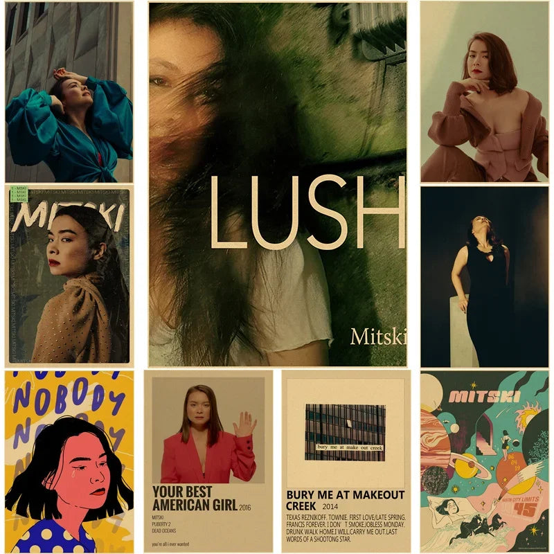 Póster vintage del cantante de hip hop Mitski, Lush Bury Me At Makeout Creek, impresiones en papel Kraft, decoración para el hogar, bar, cafetería, pintura de pared