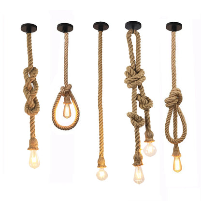 Rétro Vintage corde de chanvre suspension américaine industrielle lampes suspendues créatif Loft Style campagnard plafonniers E27 Edison LED