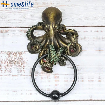 Octopus Skull Door Knocker Iron Unique Bizarre Gothic Home Decor Resin Crafts Door Handles Garden Outdoor Gate Decors Towel Rack