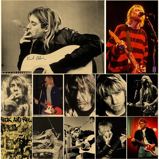 Affiche rétro du chanteur Kurt Cobain en papier kraft, impressions et affiches, décoration vintage pour la maison, le bar, le café, peinture murale, art esthétique