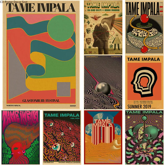 Póster psicodélico Tame Impala, banda de música Rock, carteles de papel Kraft, decoración Vintage para el hogar, habitación, Bar, cafetería, pintura artística estética para pared